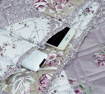 Brilliant Sunshine Lilac Rose Patchwork Couch Armrest 5 Pockets Organizer - Image 4