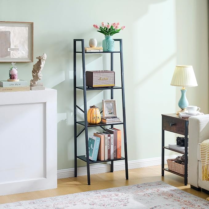 Hoctieon 4-Tier Industrial Ladder Bookshelf, Narrow Ladder Shelf, Tall Standing - Image 3