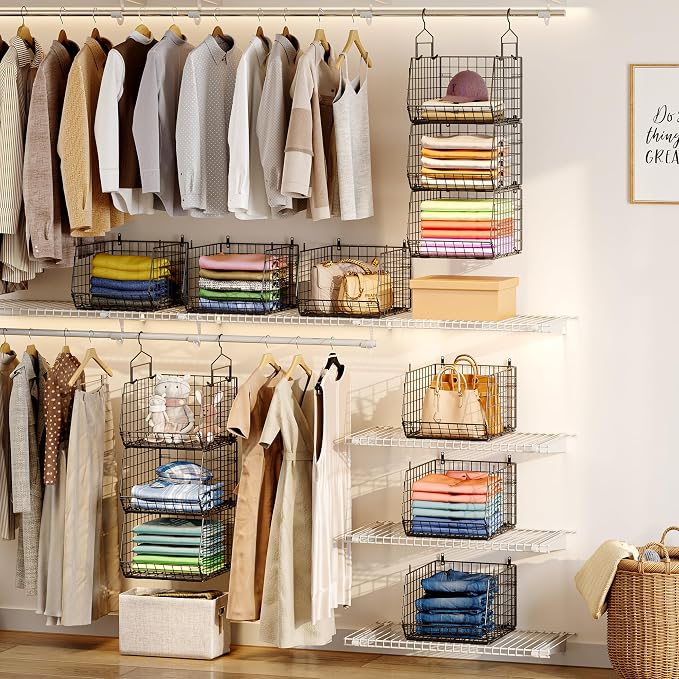 4" Extra Deeper Hanging Closet Organizers and Storage, 4 Tier Foldable Wire - Image 2