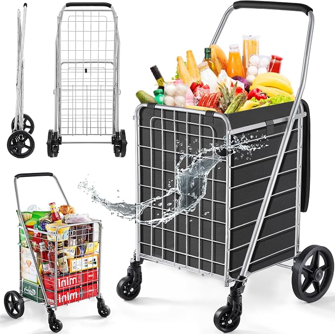 Wellmax WM99024S Grocery Utility Shopping Cart, Easily Collapsible and Portable by Wellmax