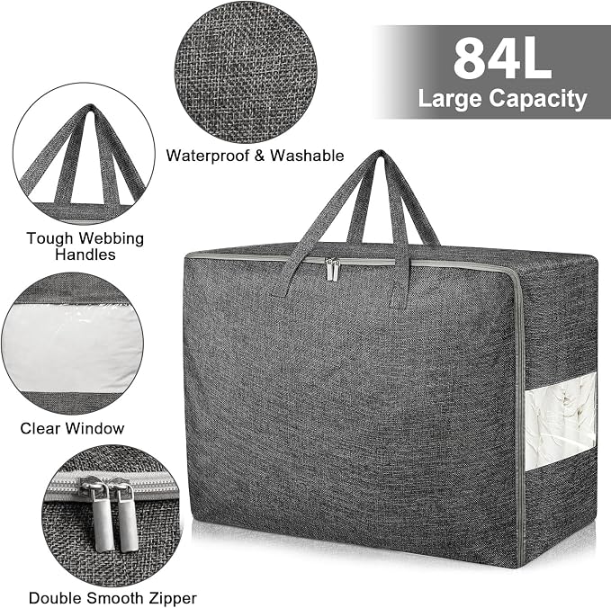 84L Extra Large Storage Bags, Folding Moving Comforter Blanket Storage Bags - Image 3