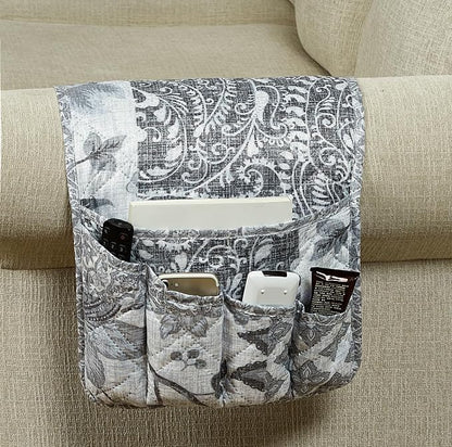 Brilliant Sunshine Grey Flowers Patchwork Couch Armrest 5 Pockets Organizer by BrilliantSunshine
