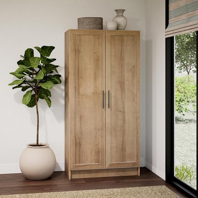 Prepac Natural Oak Elite 65" Tall Accent Kitchen Pantry Cabinet, Craft or - Image 2