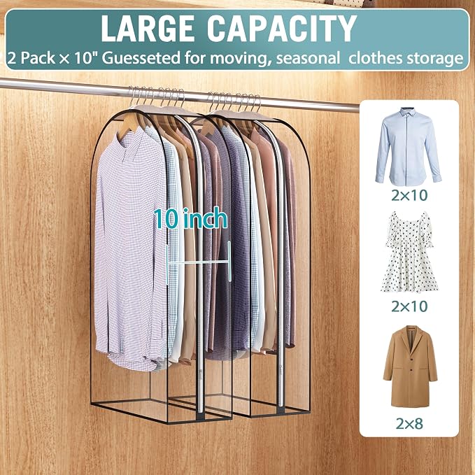 Liuoud Clear Garment Bags for Hanging Clothes10” Gusseted, Suit Bags for Closet - Image 2