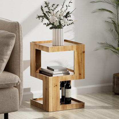 COZAYH Farmhouse Geometric Wood End Table, Distressed Accent Side Table by COZAYH
