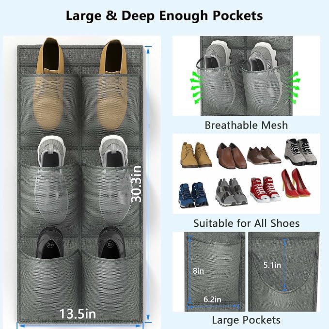 2 Pack RV Shoes Storage, 12 Large Mesh Pockets Closet Door Hanging Shoe Rack - Image 3