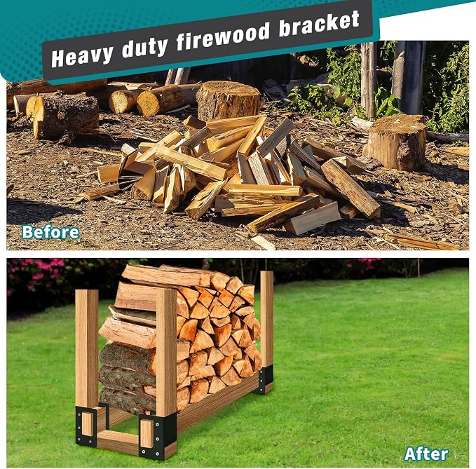 Firewood Log Storage Rack Bracket 4 Pack, Fireplace Wood Storage Holder - Image 6