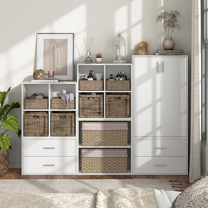Homes: Inside + Out Apexa 4-Cube Storage Organizer Shelves, Stackable Wood - Image 2