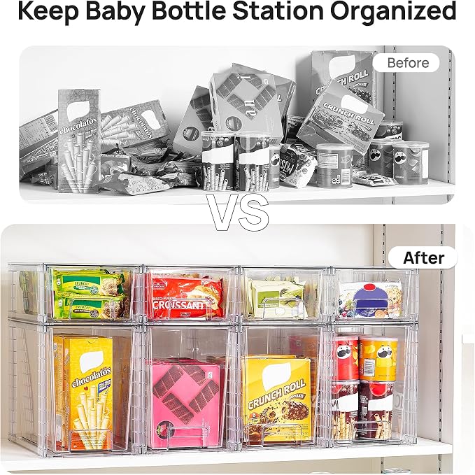 Vtopmart 8 Pack Clear Stackable Storage Drawers, Pull-Out Organizers, 4 Tall - Image 6
