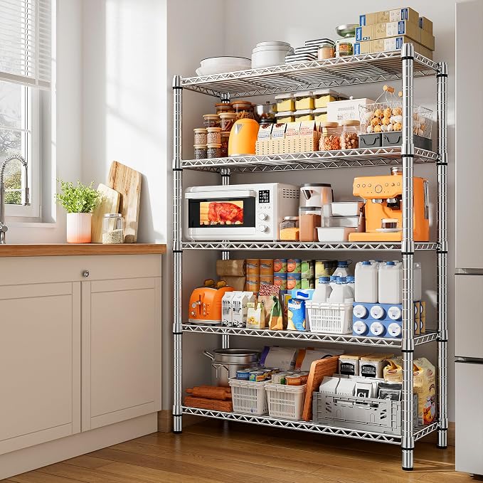 REIBII 5 Tier Metal Shelving Storage Shelves, Wire Shelves Pantry Shelves - Image 4