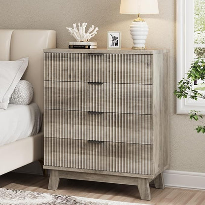 Fluted Nightstand, 31.5" Wide Side Table by Xixini