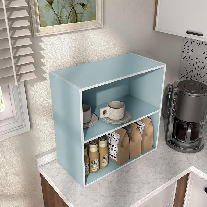 Homes: Inside + Out Apexa 2-Tier Cube Storage Organizer Shelves, Stackable Wood - Image 8