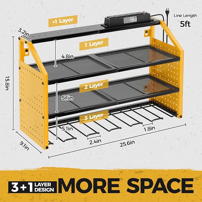 LBT Power Tool Organizer With Charging Station, Heavy Duty Steel, 6 Drilling - Image 2
