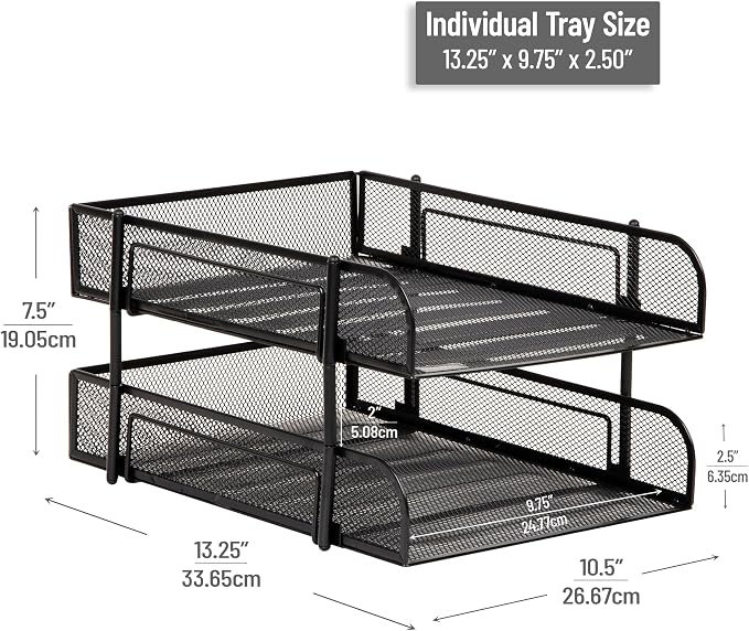 Mind Reader Stackable Paper Tray, Desktop Organizer, File Storage, Metal Mesh - Image 3