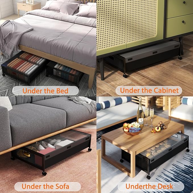 Under Bed Storage with Wheels, Rolling Underbed Storage Organizer, Heavy Duty - Image 4