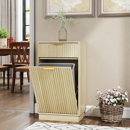 Tilt-Out Trash Cabinet with 10-Gallon Capacity, Walnut Laundry Hamper Cabinet - Image 2