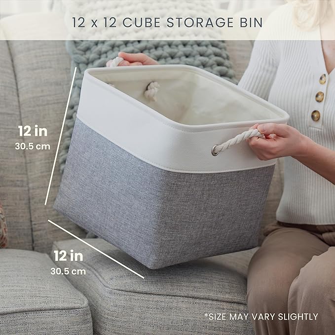 OrganiHaus 12x12 Cube Storage Bins 4 Pack, Foldable Cube Storage Organizer w/ - Image 2
