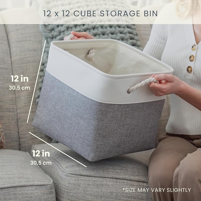 OrganiHaus 12x12 Cube Storage Bins 4 Pack, Foldable Cube Storage Organizer w/ - Image 2