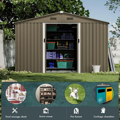 10FT x 8FT Outdoor Storage Shed, Waterproof Lockable Door Metal Tool Shed - Image 3