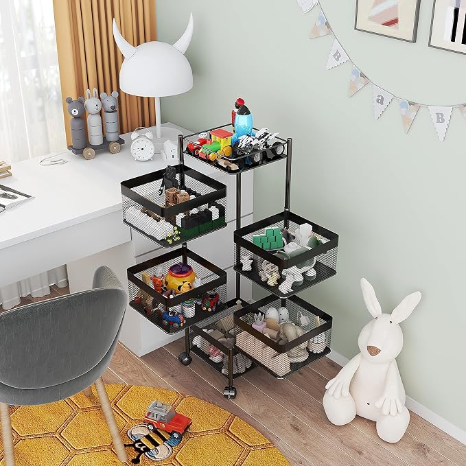 Fruit and Vegetable Basket for Kitchen No Assembly， Rotating Storage Rack - Image 10