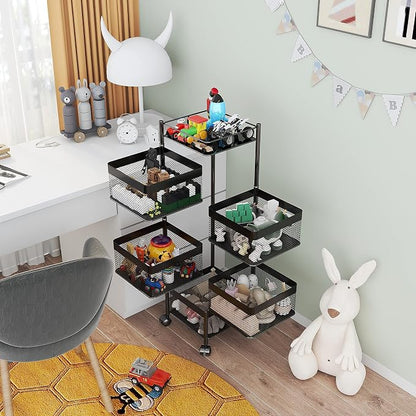 Fruit and Vegetable Basket for Kitchen No Assembly， Rotating Storage Rack - Image 10