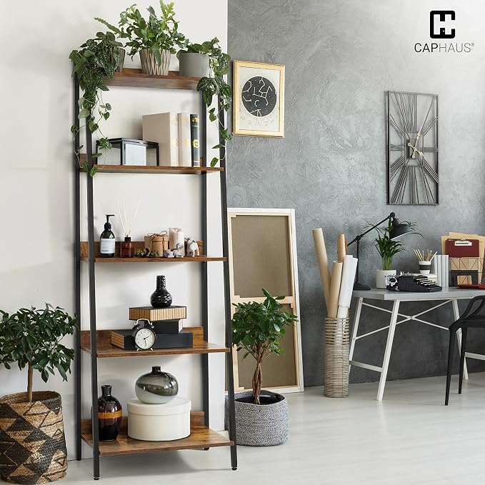 CAPHAUS 5 Tier Ladder Bookshelf, 24 Inch Width Free Standing Shelf, Bookcase - Image 4