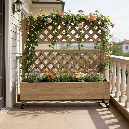 Raised Garden Bed with Wheels Outdoor, Large Garden Planter Box Tomato Flower - Image 2