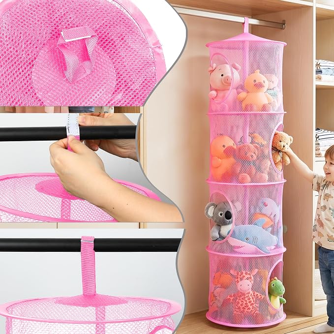 Hanging Stuffed Animal Storage Hammock Net 4 Tiers, Holds Plushies, Foldable - Image 4