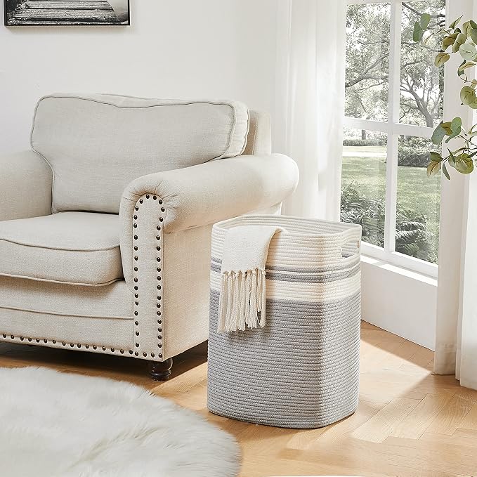 OIAHOMY Laundry Hamper, Tall Cotton Decorative Blanket Storage Basket - Image 2