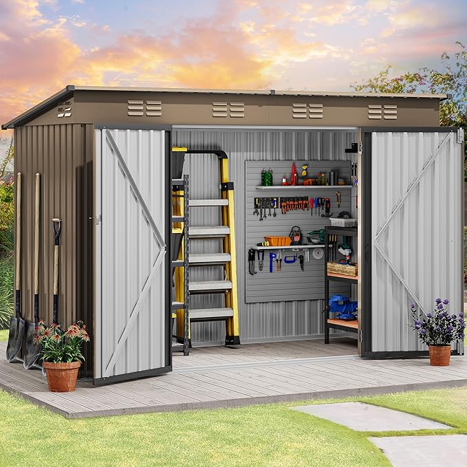 DWVO 9' x 4' Outdoor Storage Shed, Large Metal Tool Sheds, Heavy Duty Storage by DWVO