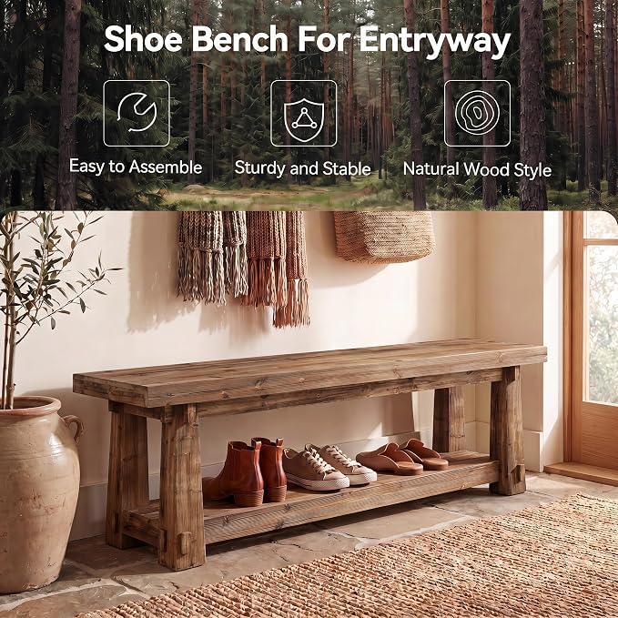 55'' Solid Wood Entryway Bench - Image 8