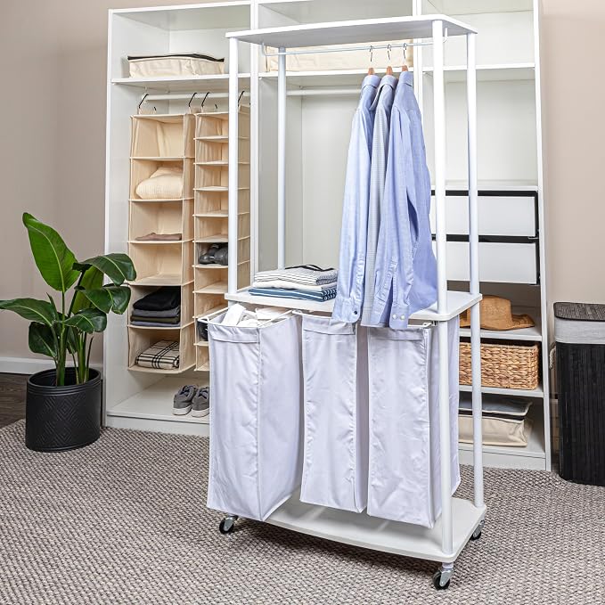 Household Essentials 3-Bag Laundry Center, Smooth Laminate Shelving, Sturdy - Image 3