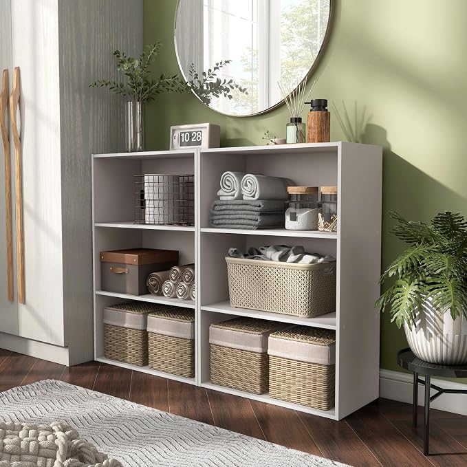 Homes: Inside + Out Apexa 3-Tier Cube Storage Organizer Shelves, Stackable Wood - Image 12