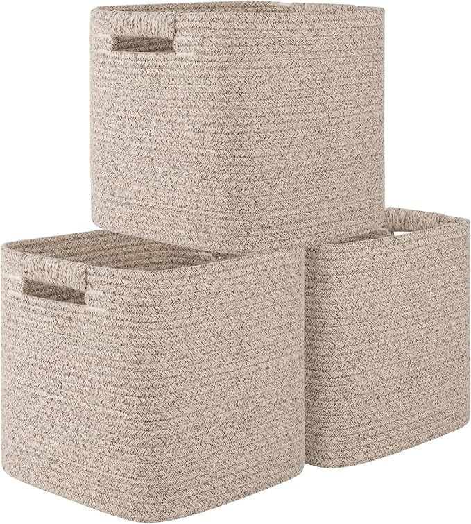 OIAHOMY Storage Cubes 11 Inch Storage Bins-3-Pack, Cotton Rope Woven Baskets by MasterofSpaceOptimization