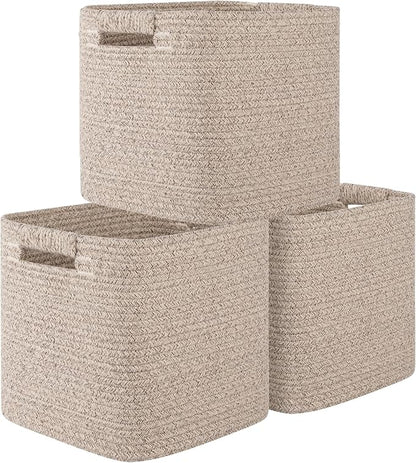 OIAHOMY Storage Cubes 11 Inch Storage Bins-3-Pack, Cotton Rope Woven Baskets by MasterofSpaceOptimization
