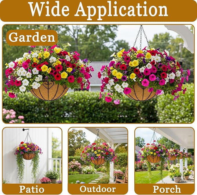 4 Pack Hanging Planters 14 Inch Metal Hanging Planter Basket Flower Pots - Image 7