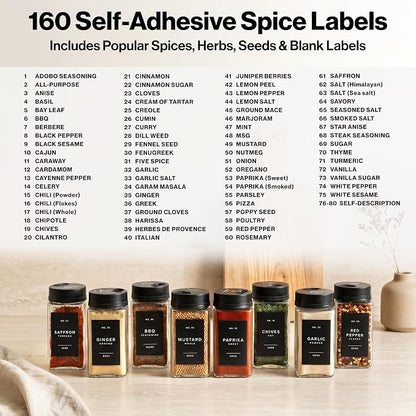EDELHAUS Glass Spice Jars with Labels & Black Rotating Lids – 12 Large Square - Image 7