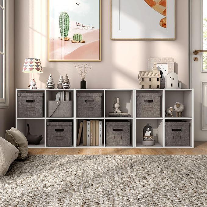 Homes: Inside + Out Apexa 4-Cube Storage Organizer Shelves, Stackable Wood - Image 2