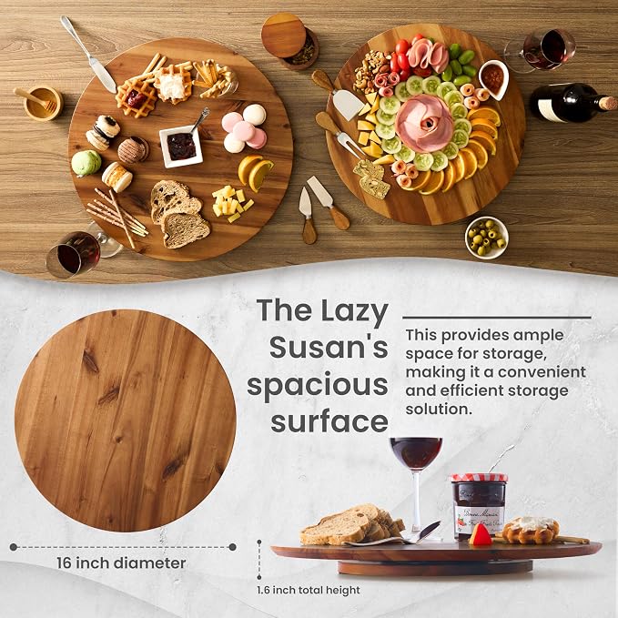 16" Acacia Wood Lazy Susan for Table Top - Image 3
