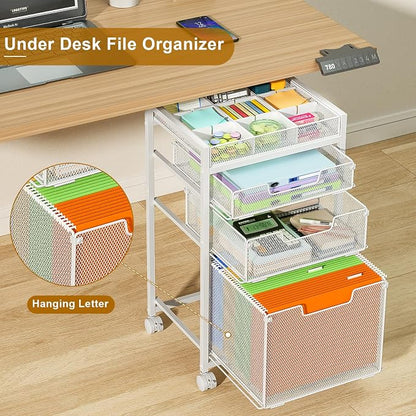 Rolling File Cart with 3 Storage Drawers, Under Desk Organizer with DIY Divider - Image 2