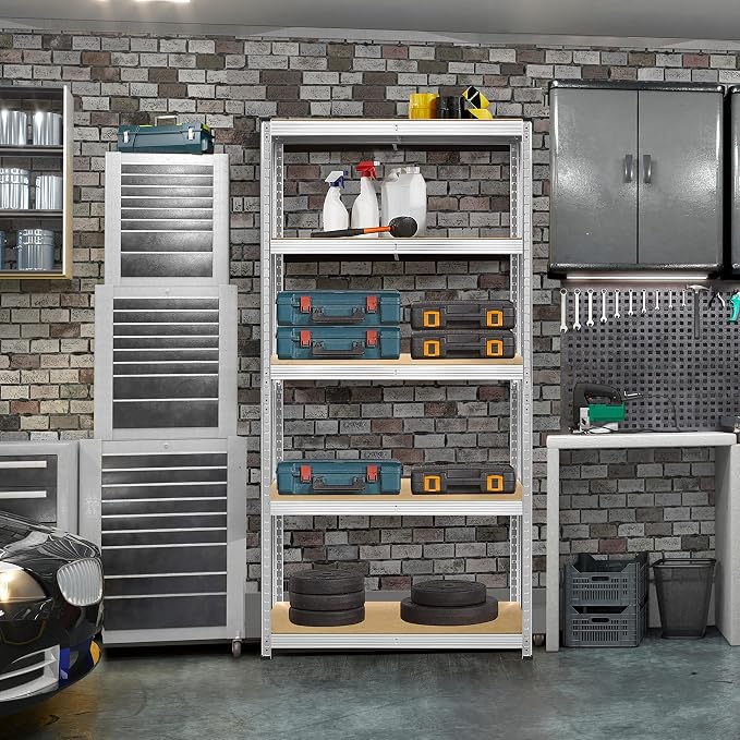 Yaheetech 5-Tier Heavy Duty Storage Shelves 35.5" W x 12" D x 71" H Silver | - Image 8
