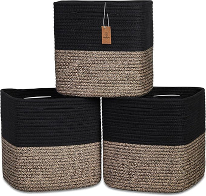 NaturalCozy 13 Inch Cube Storage Bins Cotton Rope Woven Baskets by NaturalCozy