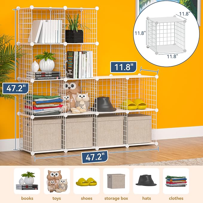 TUMUCUTE Cube Storage Organizer, Metal 12-Cube Shelves Bookshelf, Portable - Image 3