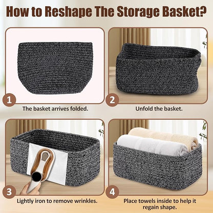 5-Pack Small Woven Rope Storage Baskets, 2 Sizes Organizer Bins | Fabric Cube - Image 7