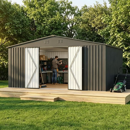 14x12 FT Outdoor Storage Shed, Metal Garden Shed - Image 8