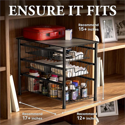 Simple Houseware Stackable 3 Tier Sliding Basket Organizer Drawer - Image 3