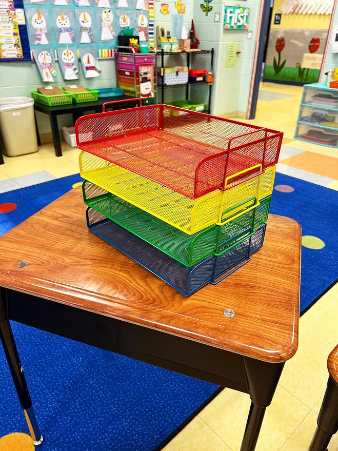Mind Reader Stackable Paper Tray, Classroom Organizer, File Storage, Metal Mesh - Image 4
