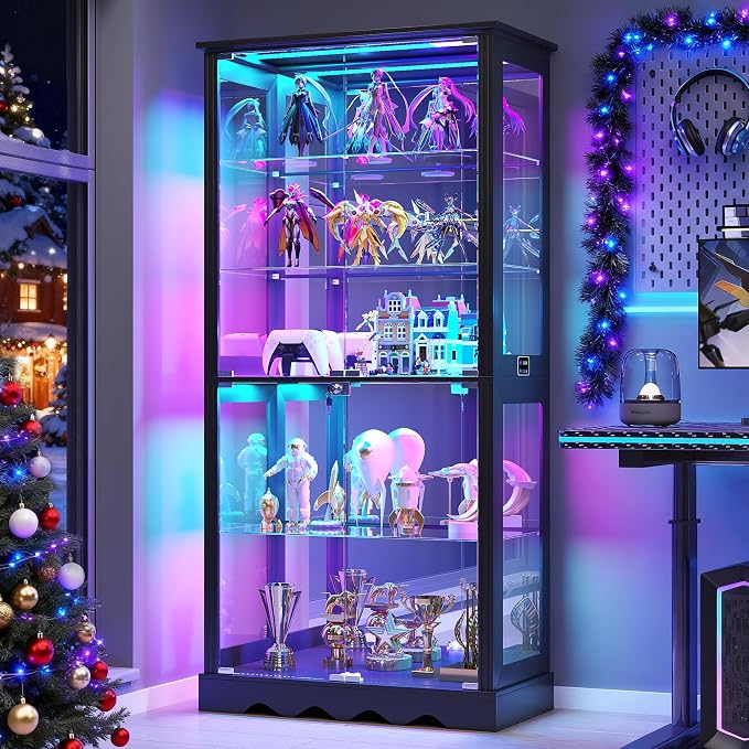 Display Cabinet with Glass Doors, LED Display Case with Removable Shelf by CraftYourIdealHomeLife
