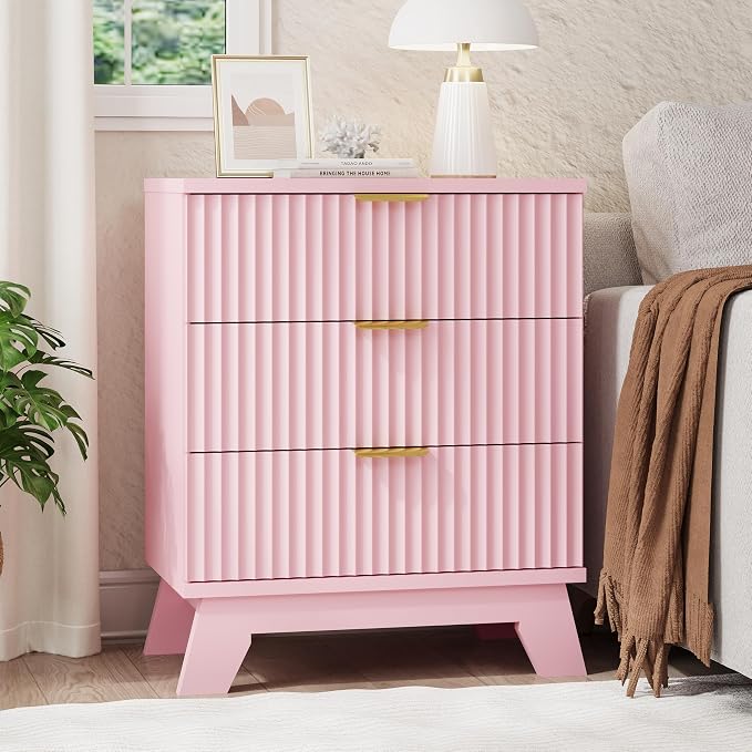 Fluted Nightstand, Mid Century Modern Wood Night Stand - Image 3