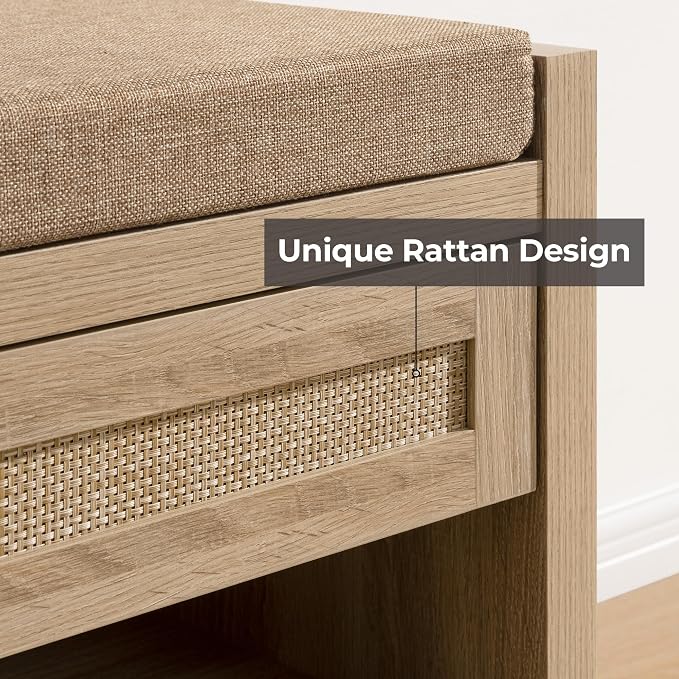 SICOTAS Rattan Shoe Bench Entryway Bench - Image 5